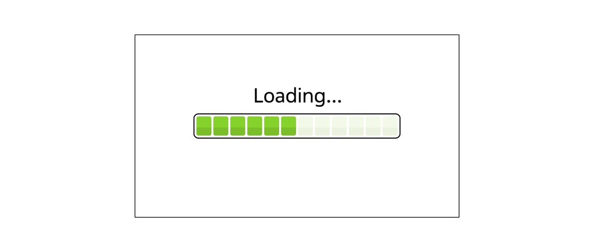 Visualizzazione digitale di una barra di caricamento con la scritta “Loading”.